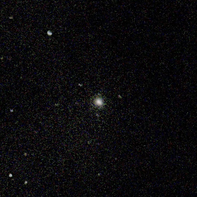 A fuzzy smudge with some graininess around it, which is probably a mix stars and noise.